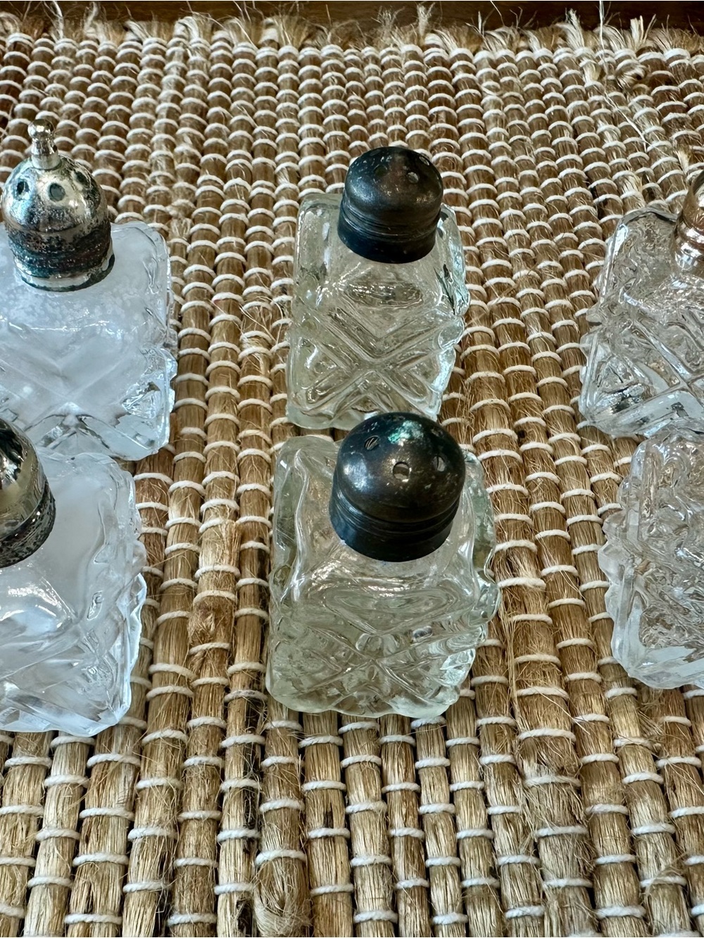 Vintage Clear Glass Salt & Pepper Shakers Set - Textured Square Design